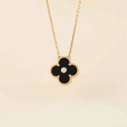 [Bloom]CLOVER 15MM DIAMOND ONYX NECKLACE