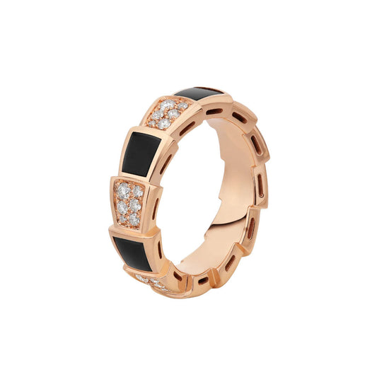 [Bloom]SERPENTI RING PINK GOLD BLACK MOP DIAMOND PAVED 4MM