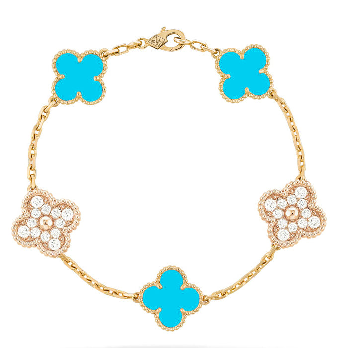 [Bloom]CLOVER 5 MOTIF TURQUOISE DIAMOND GOLD BRACELET