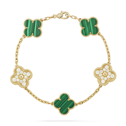 [Bloom]CLOVER  5 MOTIF MALACHITE DIAMOND BRACELET