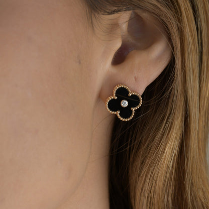 [Bloom]CLOVER MEDIUM 1 MOTIFS ONYX DIAMOND EARRINGS