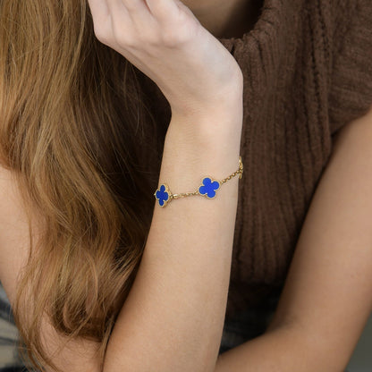 [Bloom]CLOVER 5 MOTIFS BLUE AGATE BRACELET