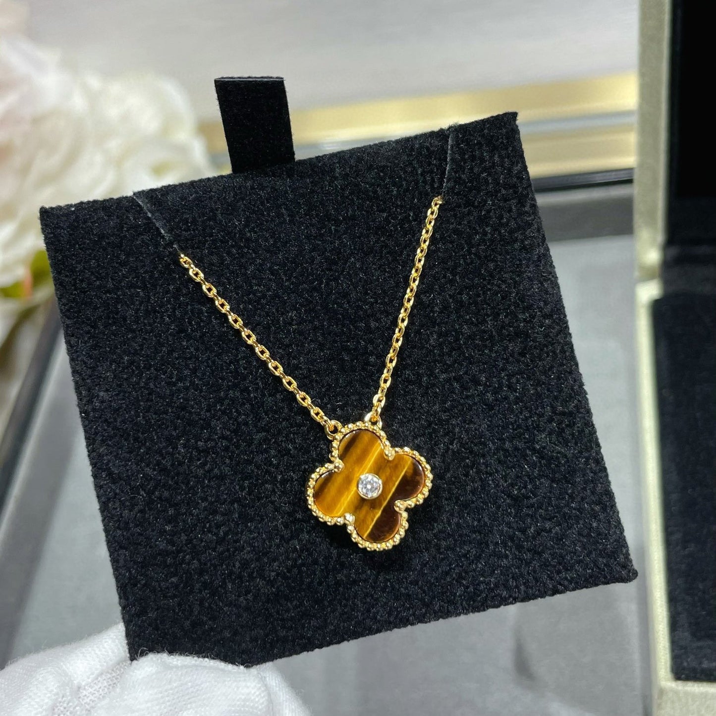 [Bloom]CLOVER 15MM DIAMOND AND YELLOW TIGER'S EYE AGATE necklace