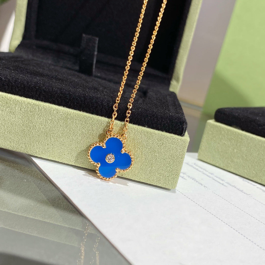 [Bloom]CLOVER 15MM DIAMOND AND BLUE AGATE NECKLACE