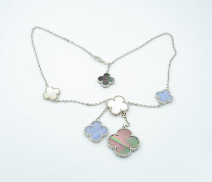 [Bloom]CLOVER MOP CHALCEDONY NECKLACE SILVER 6 MOTIF