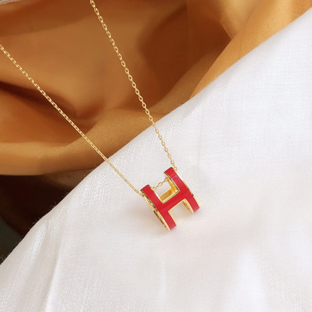 [Bloom]HM CLIC RED ENAMEL GOLD NECKLACE