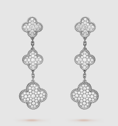 [Bloom]CLOVER 3 MOTIF DIAMOND SILVER DROP EARRINGS