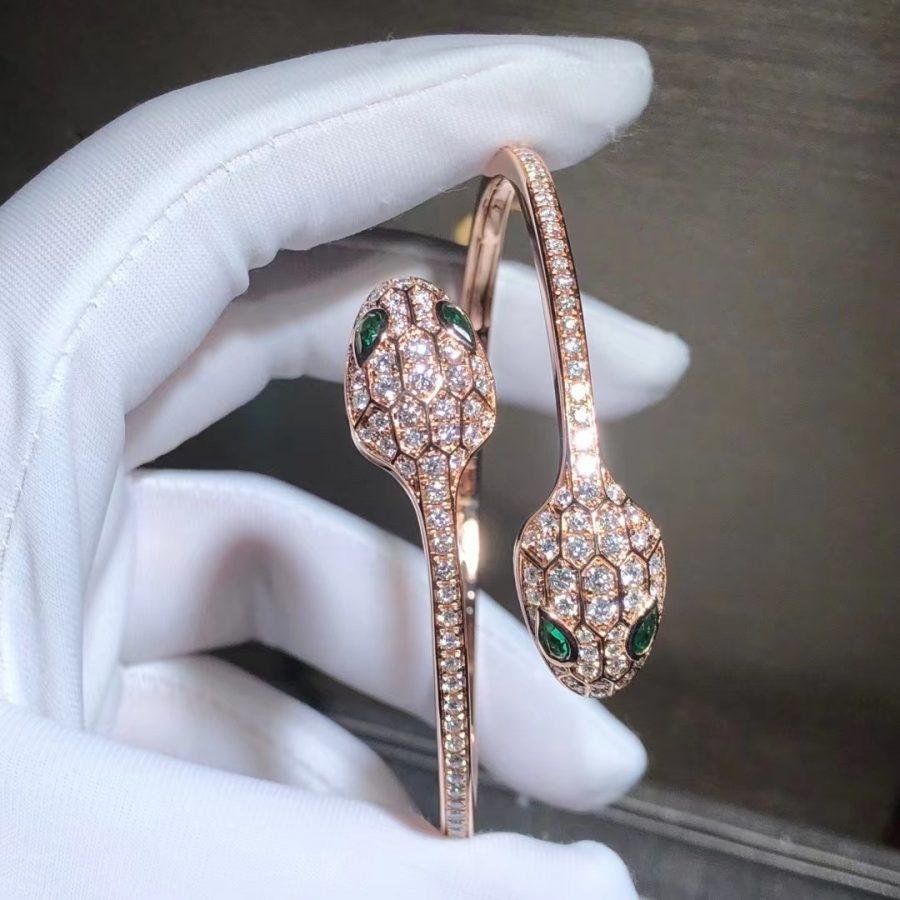 [Bloom]SERPENTI BRACELET PINK GOLD MALACHITE DIAMOND DOUBLE SNAKE