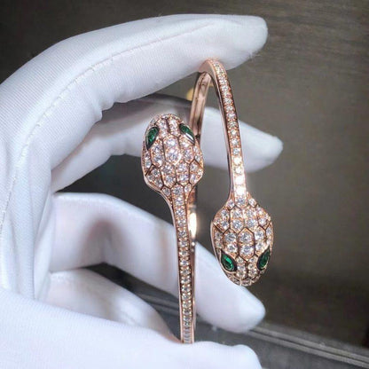 [Bloom]SERPENTI BRACELET PINK GOLD MALACHITE DIAMOND DOUBLE SNAKE