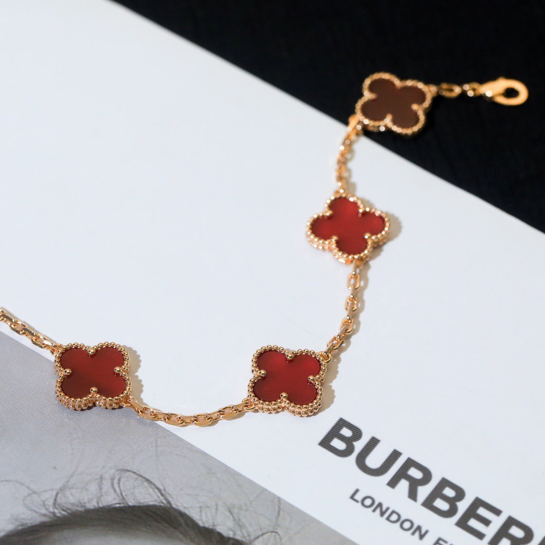 [Bloom]CLOVER 5 MOTIFS RED AGATE  BRACELET