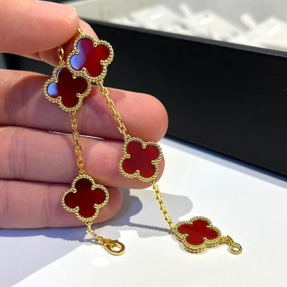 [Bloom]CLOVER 5 MOTIFS RED AGATE  BRACELET