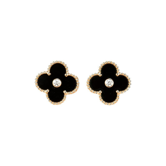 [Bloom]CLOVER MEDIUM 1 MOTIFS ONYX DIAMOND EARRINGS