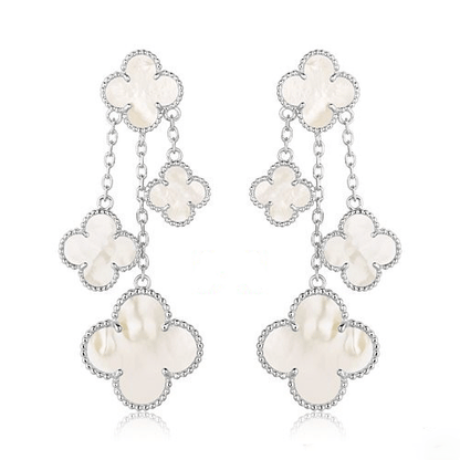 [Bloom]CLOVER EARRINGS WHITE MOP 4 MOTIFS SILVER